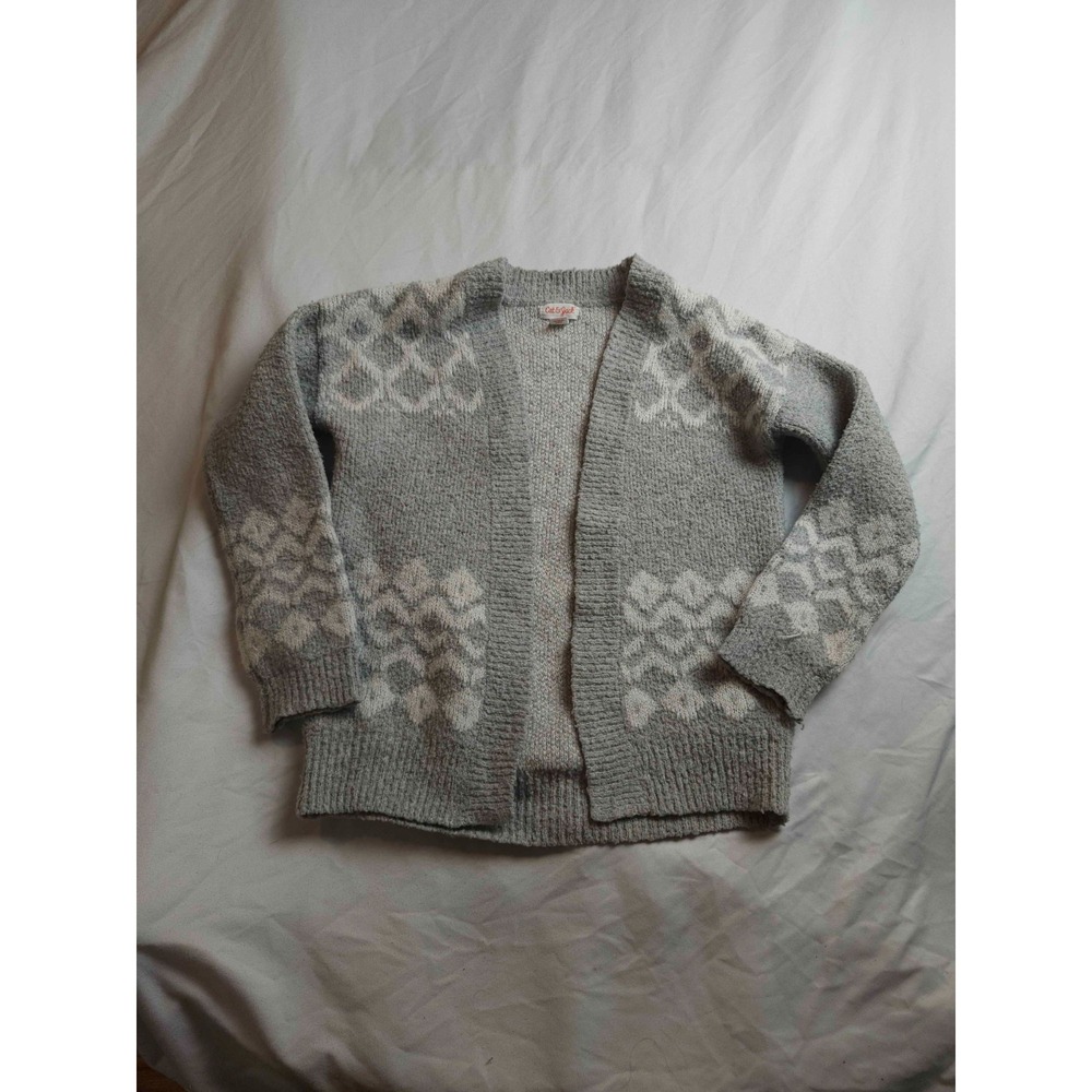 Cat & Jack Cardigan Girls M 7/8 Grey White Geometric Scandi Chic Cozy Soft Girl